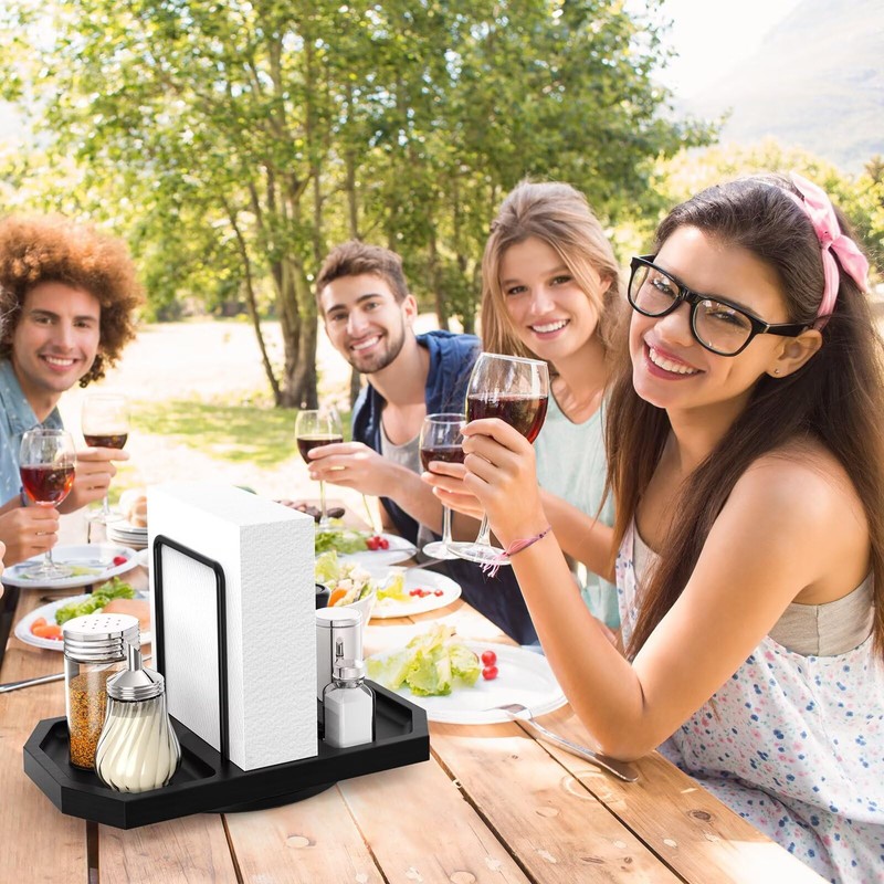 FODIENS Napkin Holder for Table, Rotating Napkin Dispenser with Salt
