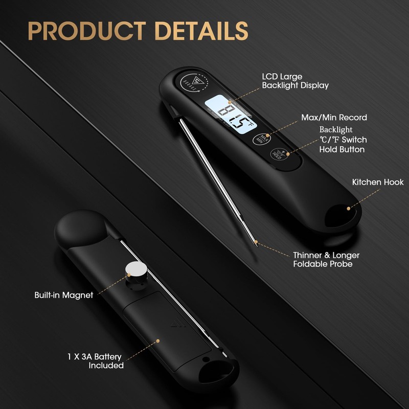 DOQAUS Meat Thermometers, 3S Instant Read Food Thermometer, Accurate Meat