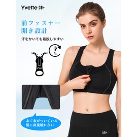 Ivet Sports Bra, No Shake, Front Opening, Firm Support, Back Hooks, Cross Back, Breathable, Underarm Height, Wireless, Integrated Cup, Sports Bra for Gym Training Wear, Black