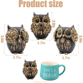 Irayin 3 Owl Figurines Decor, Owl Statue Figurine, See No Hear No Speak No Evil Ornaments, Crafted Animal Sculpture, Cute Owls Decoration for Living Room, Office, Bookshelf, Bedroom - Black