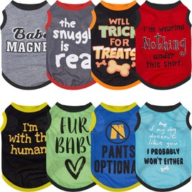 Saintrygo 8 Pieces Dog Shirts Pet Printed Clothes with Funny Letters Summer Pet T Shirts Cool Puppy Breathable Dog Outfit Soft Sweatshirt Cats(Classic Pattern,Medium)