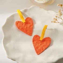 Heart Dangle Earrings Earrings Irregular Geometric Earrings for Women Teen Girls (Orange, One size)