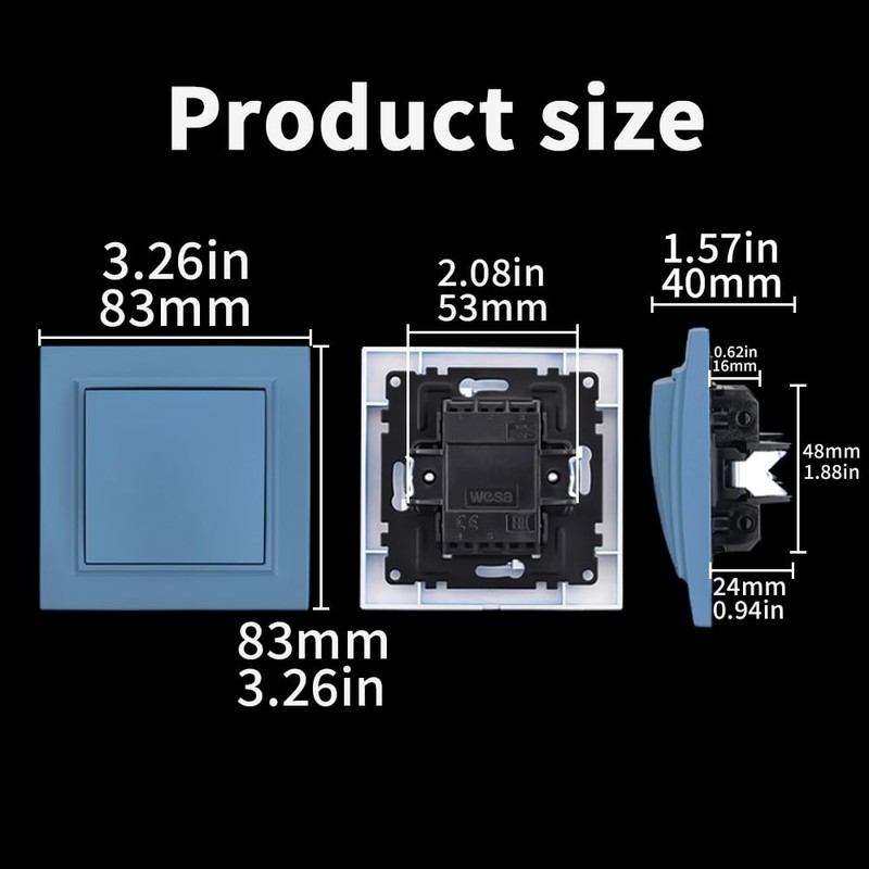 On/Off Switch, 1-Gang Blue Wall Switch, Mechanical Wall Switch 86