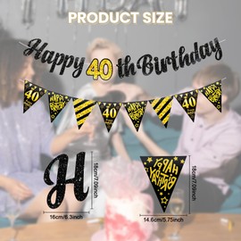 Bliceon 40th Birthday Decoration Banner for Men and Women - Black Gold 40th Birthday Party Decorations, Happy 40th Birthday Decor Banner, for Themes and Events