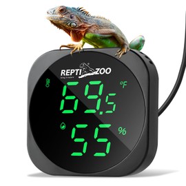 REPTI ZOO Reptile Thermometer Hygrometer, LED Digital Thermo Hygrometer for Reptile Terrarium Pet Rearing Box, Reptile Tank Thermometer Hygrometer with 55.2" Cable USB Power Supply