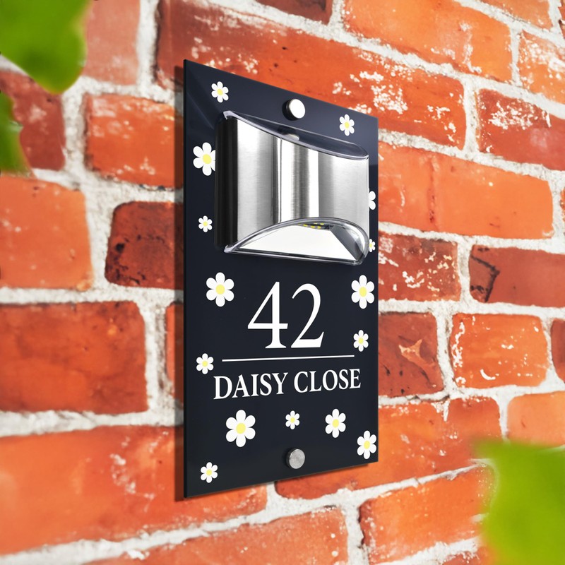 Custom Signs Solar Illuminated Modern Anthracite House Number Sign 24cm