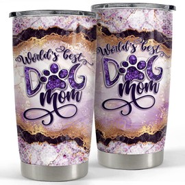 SANDJEST World's Best Dog Mom Tumbler Marble Style Tumblers 20oz Stainless Steel Insulated Travel Mug Christmas Birthday Mother Day Gift for Mother Dog Mom Fur Mama Pet Owners