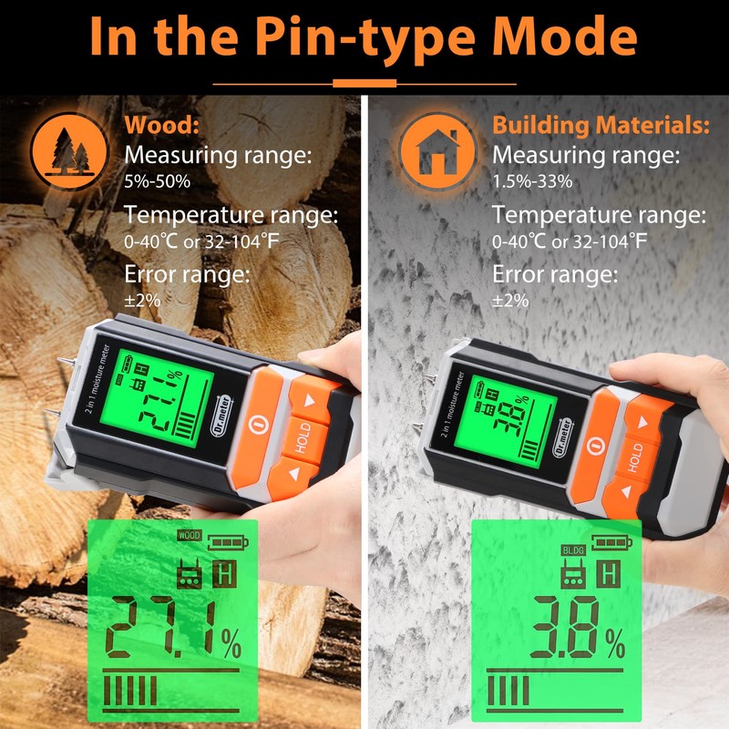 Dr.meter Wood Moisture Meter, 2 in 1 Pin & Pinless