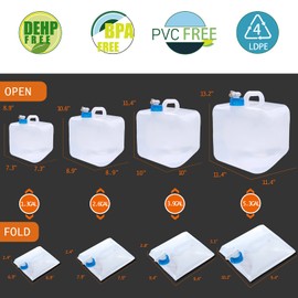 Contenedor de agua plegable con espiga, jarra de almacenamiento de agua para acampar, sin BPA, mochila de senderismo y kit de supervivencia, comedor portátil plegable de 1.3/2.6/3.9/5.3 galones (1.3 galones, paquete de 2)