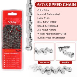 Bicycle Chain 6/7/8 Speed, 1/2 x 3/32 Inch, Silver, High-Strength Steel, Durable & Smooth, Compatible with MTB, Road Bike, Sports Bike