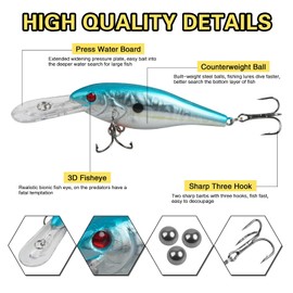 JSHANMEI ® 10Packs/Lot 3D Fishing Eyes Hard Minnow Baits Laser Line Floating Bass Crankbait Lures Life-like Swimbait for Pikes Bass Trout Walleye Redfish (10Pcs Plastic Minnow Fishing Lures)