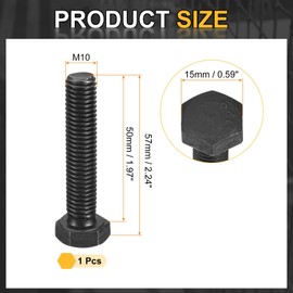 uxcell M10-1.5 x 50mm Left Hand Hex Head Bolt, Black Oxide Carbon Steel Reverse Fully Threaded Fastener Screws Bolts for Machinery, Automobiles and Construction