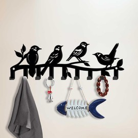 SUPERDANT Birds Key Holder Wall Mount Animals Key Hanger 9 Hooks Decorative Key Holder for Wall Branches Bird Key Rack Metal Key Organizer Hooks for Dog Leash Home Kitchen Entryway Front Door Storage