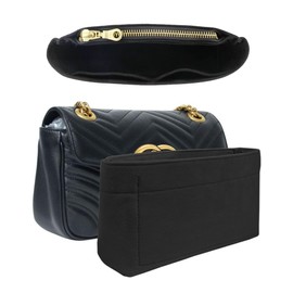 UMIUP Plush Insert Purse Organizer with Zipper fit GG Marmont Matelasse Shoulder Bag, Small Handbag Organizer Liner Pouch for Women Inner Bladder Bag Storage (BLACK, SMALL)