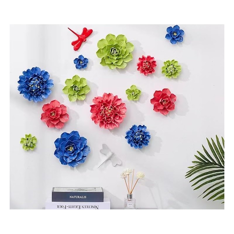 AMERRY Ceramic Wall Flower Decor Artificial 3D Flower Wall Art，Handmade