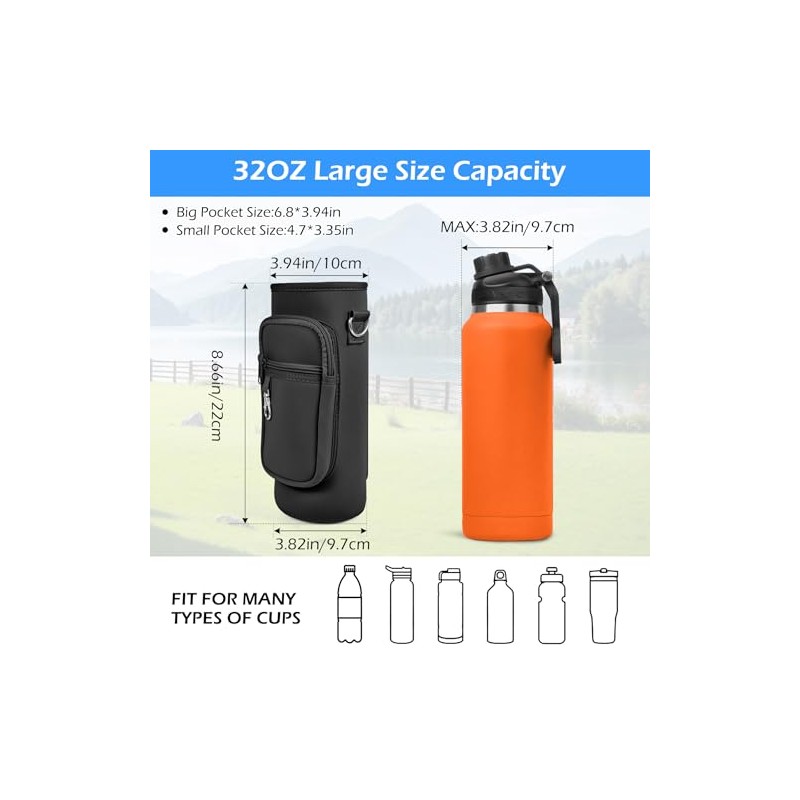 Adjustable Neoprene Water Bottle Holder with Dual Pockets
