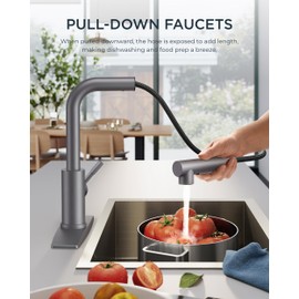 FORIOUS Kitchen Faucets Pull Down Sprayer Stainless Steel, Single Handle Classic Pull Out Sink Faucet with Deck Plate for 1 or 3 Holes, Suitable for Bar RV Farhouse Laundry, Grey