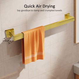 IJDD Towel Rack for Bathroom Wall Mounted Brushed Gold 23.6 Inch Single Towel Bar for Shower Bath SUS304 Stainless Steel Towel Holder for Wall Home Kicthen with Hardware Accessories Consealed Screw