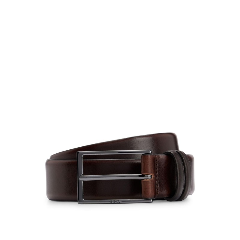 Boss Men's Carmello Belt made of Vegetable-tanned Leather with Metal