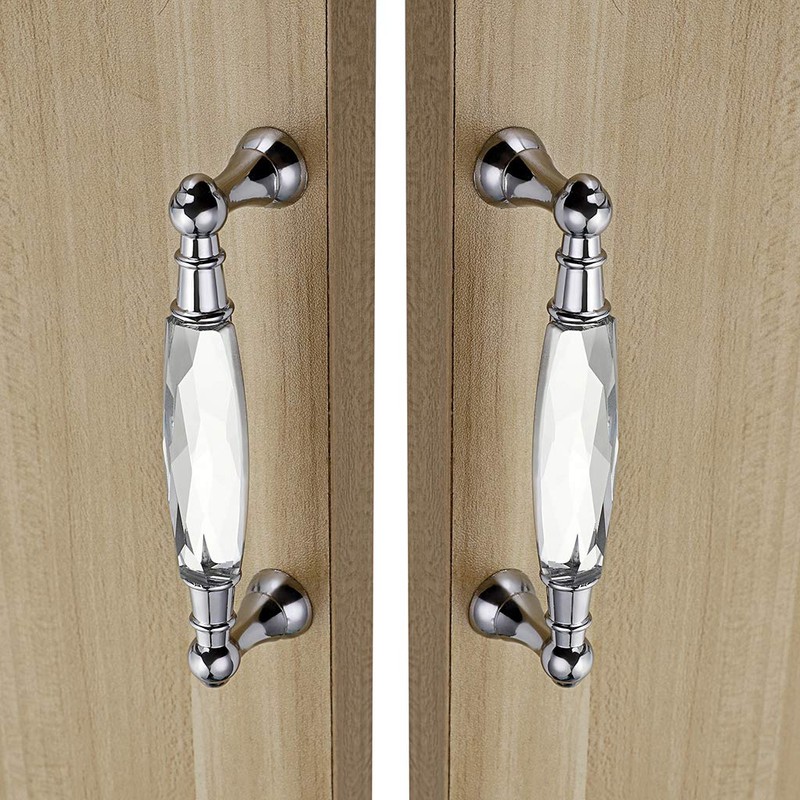 JuxYes Pack of 2 Crystal Cabinet Handles Pulls, Chrome Silver