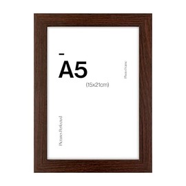 Contemporary Walnut A5 Wooden Picture Frame for A5 (15 x 21cm) Photos or Pictures, Plexi Glass, Freestanding or Wall Mounted Landscape or Portrait