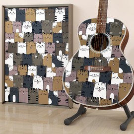 EPPKILY Brown/White/Grey Cat Wallpaper Peel and Stick Cartoon Animal Wallpaper for Nursery Bedroom Cute Funny Kitten Self Adhesive Contact Paper for Cabinets Dollhouse Cat Wall Guitar Decor 17.5"x102"