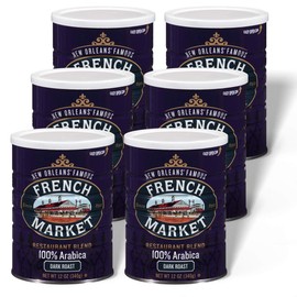 French Market Coffee & Chicory Restaurant Blend Dark Roast Ground Coffee, 12oz Can (Pack of 6)