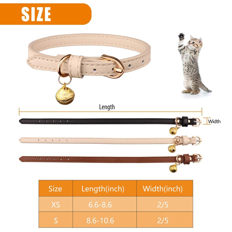Jamktepat 3 Pack Leather Cat Collars with Bells Soft Pet
