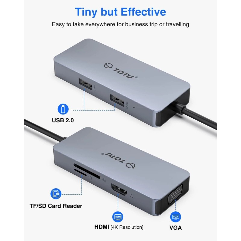 TOTU USB C Hub, Docking Station, TOTU 6-in-1 Docking Station