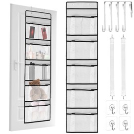 Hysagtek 2 Pack Over the Door Storage Hanging Organiser 6 Mesh Pockets Organiser Shelves Behind Door Storage Large Capacity Door Storage Wall Mount Storage for Bedroom Bathroom Kitchen Closet, Grey