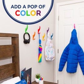 Toughook Heavy Duty Hooks for Hanging Coats, Jackets, Backpacks, Baseball Hats - Wall Mounted Rainbow Color Hangers for Kids, Perfect Hook for Classrooms, Bathroom Robes & Towels | MAX Hook 7-Pack