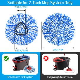 10 Pack Mop Replace Heads Compatible with O-Cedar Easywring Rinseclean 2-Tank System, Spin Mop Head Replacement, Microfiber Mop Refills for Deep Cleaning, Washable and Reusable