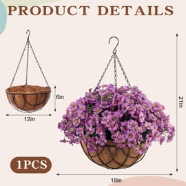 Beeveer Artificial Spring Hanging Flowers in Basket for Home Decoration Faux Orchid Arrangement Porch Plants Coconut Lining Basket for Autumn Courtyard Decor(Purple, 1 Pack)