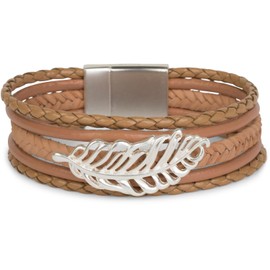 tyleBREAKER bracelet with feather decorative element, braided look, braided, magnetic closure, wrap bracelet, ladies 05040106, Color Brown