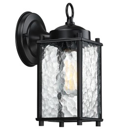 Caisens Outdoor Wall Light Fixture, Exterior Lighting Fixture Wall Mount, Black Porch Light with Hammered Glass, Outside Lights for House, Waterproof Anti-Rust for Garage, Front Door