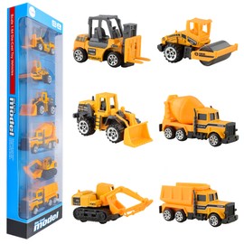 BenRich 6 Pcs Mini Die Cast Car 1/64 Scale Alloy Construction Truck Vehicles Toy Set, Dump Truck Excavator Forklift Road Roller Bulldozer Mixer Truck Model Toy Cars for Kids Boys Girls Birthday Gift