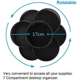 AGPTEK Mesh Pen Holder, Rotating Desk Organizer 360°Rotation & 7 Compartments with Non-Skid Rubber Mat, for Office Supplies Storage Desk Tidy - Black