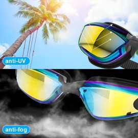 OBEST Swimming Goggles, Mirrored Swimming Goggles for Adults, Anti-Fog and UV Protection, Replaceable Nose Bridge, One Piece Earplugs, Suitable for Women and Men