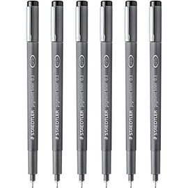STAEDTLER 308 03-9 Pigment Liner Fineliner Pen - 0.3mm Nib - Black Ink - Pack of 6