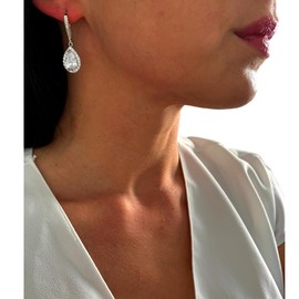 ONDEGO® Zirkonia SILBER Tropfen Strass Ohrringe Glitzer Ohrhänger Schmuck Creolen lang Geschenk XXL lang