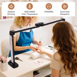 FAHKNS Large Half-Moon Light for Nail Desk, 34IN Foldable LED Lamp with Phone Holder, 3000-6000K Color Temperature, Stepless Brightness Adjustment, Nail Art, Tattooing, White with Diamonds