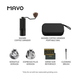 MAVO Manual Coffee Grinder, Wizard Hand Coffee Grinder, Capacity 25g with 2PCS CNC Stainless Steel Conical Burr -Pentagon and Hexagonal, Burr Coffee Bean Grinder for French Press, Pour Over, Black