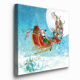 Renditions Gallery Santa's Sleigh Wall Art, Cute Christmas Winter Artwork, Santa and his Reindeer, Holiday Decor, Premium Gallery Wrapped Canvas, Ready to Hang, 40 in H x 40 in W, Made in America