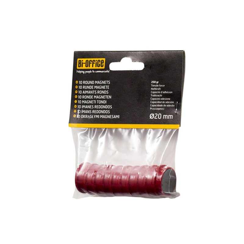 Bi-Office Pack of 10 Round Magnets 20 mm Red