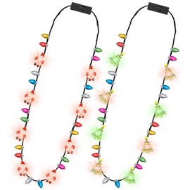 2PCS Christmas Light Necklace, 3 Glow Modes Xmas Accessory, Christmas Tree Santa Claus Designs, Wearable Festive Favors for Xmas Theme Party Supplies, Ugly Sweater Decorations, Holiday Gatherings