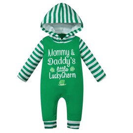 Infant Baby Boys Girls Mommy&Daddy'Little Lucky Charm St.Patrick's Day Hooded Outfits Romper(Green,12-18 Months)