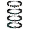 Oidea Black Tourmaline Bracelet: Mens Womens Adjustable Skull Layered Stainless