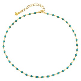 Turquoise Choker Necklaces for Women 18k Gold Plated Turquoise Beaded Necklace Choker Necklaces for Women