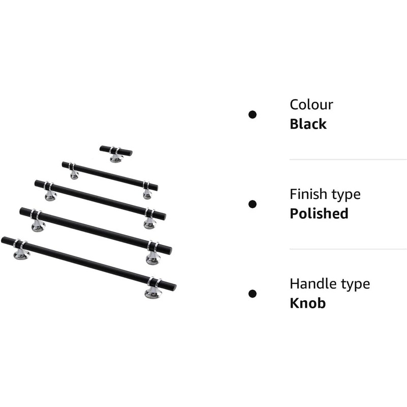 Taps2Traps Chrome & Black Kitchen Cabinet Cupboard Door Drawer Bar