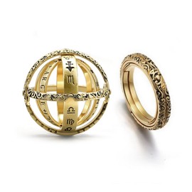 FORUBUS Astronomical Sphere Spinner Ring, Astronomy Ball Cosmic Finger Ring for Astronomer Fans Student Museum Memorial Souvenir-gold 7